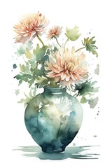 Beautiful watercolors of glass vases with different types of flowers