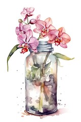Beautiful watercolors of glass vases with different types of flowers