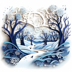 paper cut out artwork of winter trees art wallpaper