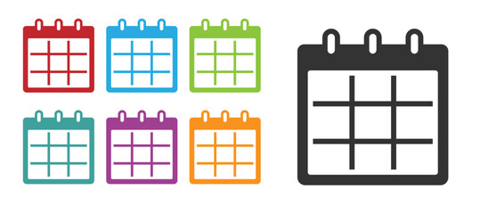 Black Calendar icon isolated on white background. Event reminder symbol. Set icons colorful. Vector