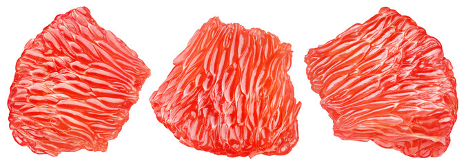 Set of flesh of grapefruit citrus fruit isolated on transparent background. Grapefruit pulp. Full depth of field.