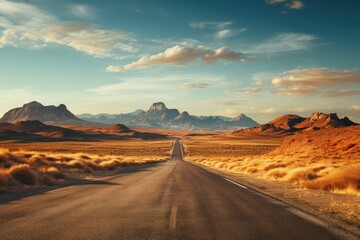 Lost in the Wilderness: An Enchanting Photograph of an Empty Road Leading into the Vastness of the Desert Landscape Generative AI