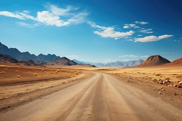 Fototapeta na wymiar Eternal Wanderlust: A Mesmerizing Photo of an Empty Road Unfolding Across the Boundless Desert Horizon Generative AI