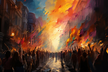 Abstract Illustration of an LGBT Parade. AI Generated