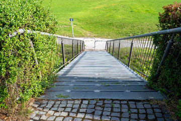 metal stairs to a viewing platform outside
