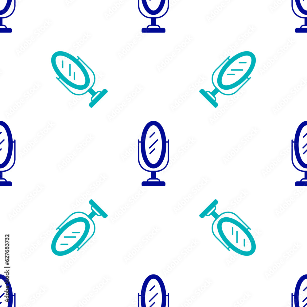 Poster Blue Mirror icon isolated seamless pattern on white background. Vector