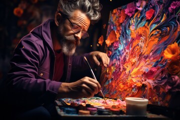 An artist expressing creativity through expressive hand movements while painting a vibrant masterpiece. Generative Ai