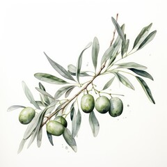 watercolor olive branch, AI Generated