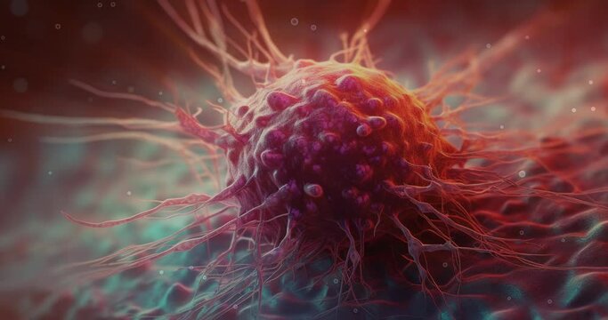 A cancer cell with a yellow glow, Video Concept of cancer cell attacking body cell. 