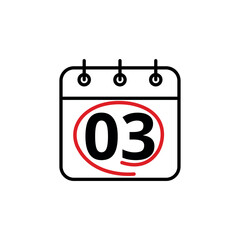 Calendar day flat vector icon. Special day marked on the calendar. Calendar icon vector illustration for websites and graphic resources, Day 03.