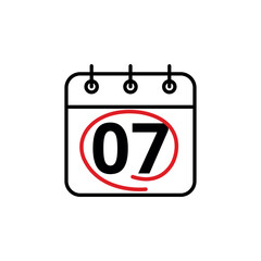 Calendar day flat vector icon. Special day marked on the calendar. Calendar icon vector illustration for websites and graphic resources, Day 07.