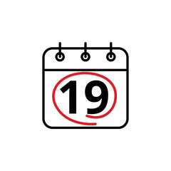 Calendar day flat vector icon. Special day marked on the calendar. Calendar icon vector illustration for websites and graphic resources, Day 19.