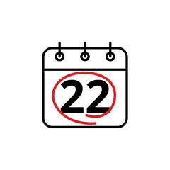 Calendar day flat vector icon. Special day marked on the calendar. Calendar icon vector illustration for websites and graphic resources, Day 22.