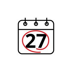 Calendar day flat vector icon. Special day marked on the calendar. Calendar icon vector illustration for websites and graphic resources, Day 27.