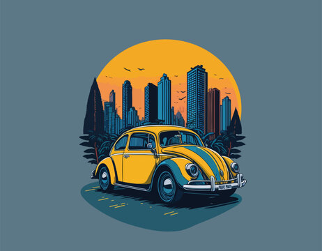 Classic car vector illustration on background ai generated 