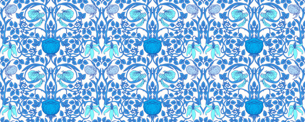 Floral vintage seamless pattern for retro wallpapers. Enchanted Vintage Flowers. Arts and Crafts movement inspired. Design for wrapping paper, wallpaper, fabrics and fashion clothes.