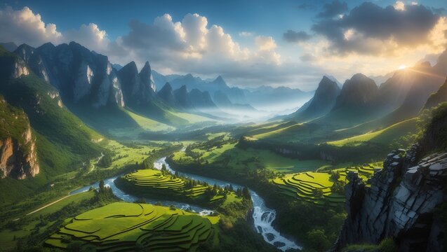 beautiful and epic photos of green mountain valley scenery