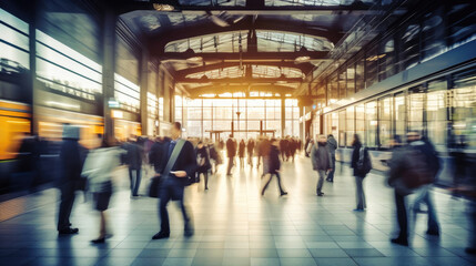 Fototapeta premium Blurred Commuters at Station
