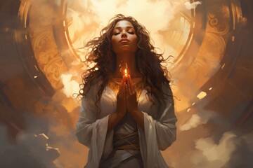 Fototapeta premium Woman is praying. Beautiful illustration picture. Generative AI