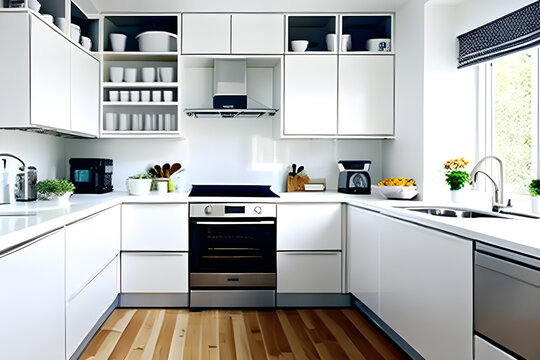 clean white kitchen. Generative AI
