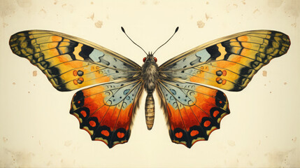 Vintage butterfly illustration print on Grunge background