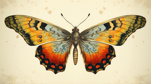 Vintage butterfly illustration print on Grunge background
