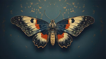 Vintage butterfly illustration print on Grunge background