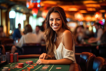 Fototapeta premium Woman Triumphs at Baccarat Table