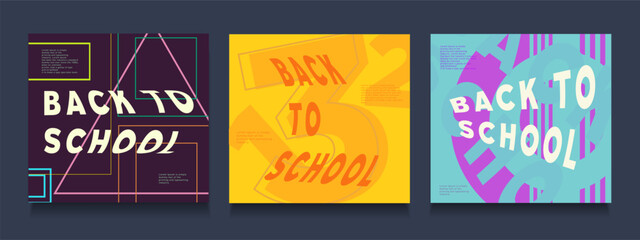 Back to School. Abstract Set Pattern in Retro Style Art 60s, 70s. 3d Background for Back to School, College, Education, Study Concept.  Template Vector illustration for Cards, Banners, Ads, Branding. 