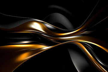 Incredible fantasy black and gold background. The texture of stucco, a wall with curves and inversions of black plastic, and mirror surfaces. AI generation