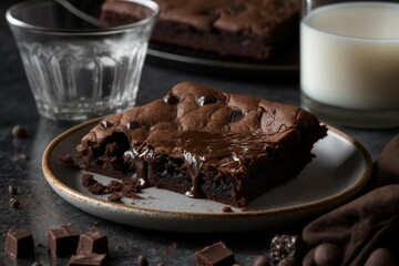 Chocolate brownie cake and milk