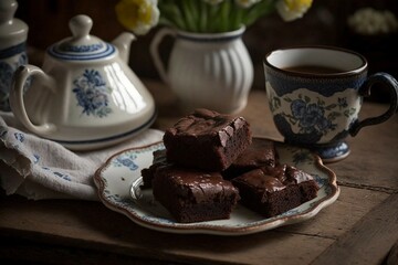 Fototapeta premium Chocolate brownie cakes and coffee