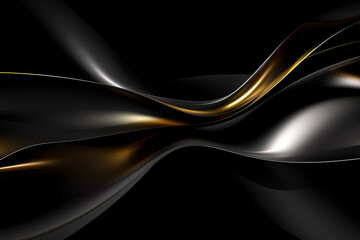 Incredible fantasy black and gold background. The texture of stucco, a wall with curves and inversions of black plastic, and mirror surfaces. AI generation