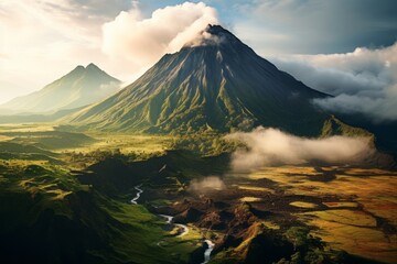 Fototapeta premium Breathtaking Indonesian Volcanic Landscape, Generative AI
