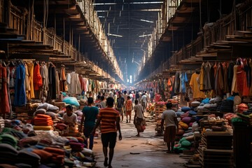 Fototapeta na wymiar Bustling Indonesian Textile Market, Generative AI