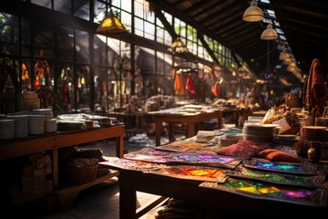 Colorful Indonesian Batik Fabric Market, Generative AI