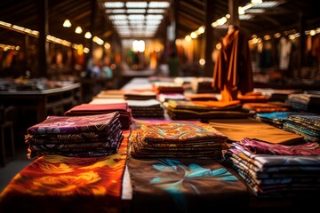 Colorful Indonesian Batik Fabric Market, Generative AI