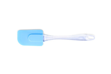 Blue silicone spatula on a white background.