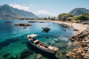 Fototapeta na wymiar Picturesque Fishing Village in Lombok, Generative AI