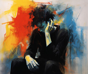 Fototapeta premium Brushstrokes of Despair: Abstract Portrait of Depression, generative ai