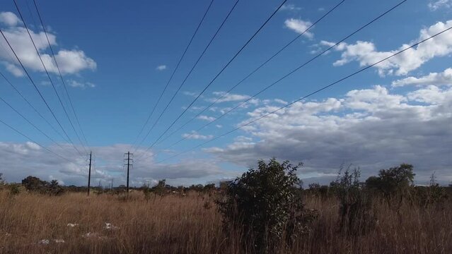 Electric power lines that are used in Brazil stretching across the landscape   