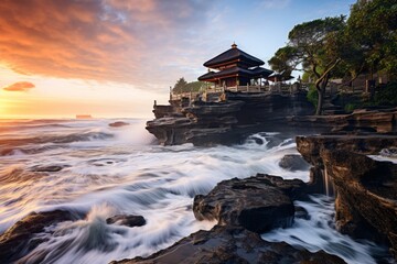 Obraz premium Serene Balinese Temple by the Sea, Generative AI 