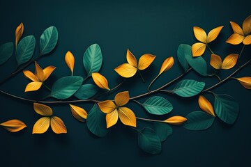 abstract leaves and dark tone. green and yellow nature pattern background. generative ai
