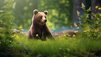 Obraz premium A beautiful view of bear in nature. Generative AI.