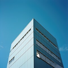 Modern business office building with clear blue sky. generative ai