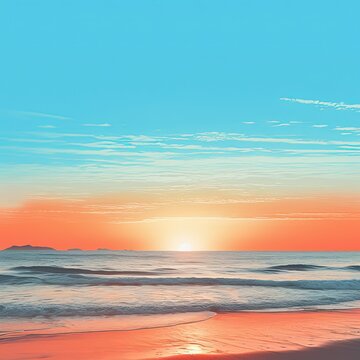 Beautiful sunset at the beach, mountain view and sky. generative ai
