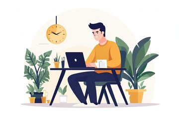 Fototapeta premium person working on laptop. Work hard concept. flat style illustration. Work from home. generative ai