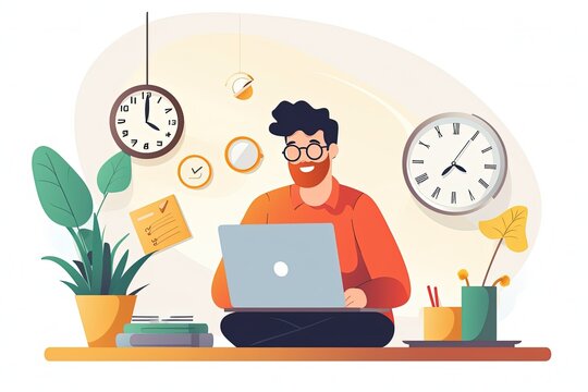 person working on laptop. Work hard concept. flat style illustration. Work from home. generative ai