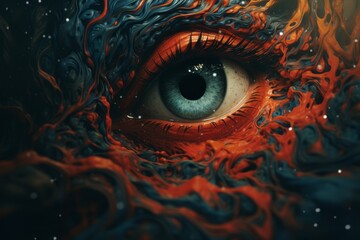 Dark surface, woman eye, close up view. Beautiful illustration picture. Generative AI