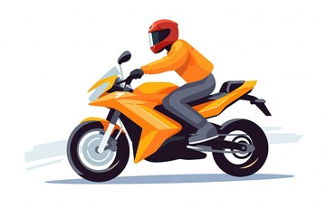 Young man character wearing helmet riding motorcycle. Flat vector illustration. generative ai